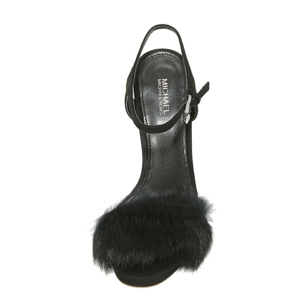 New! MICHAEL KORS Rabbit Fur Black Heels Open-toe - Picture 6 of 7